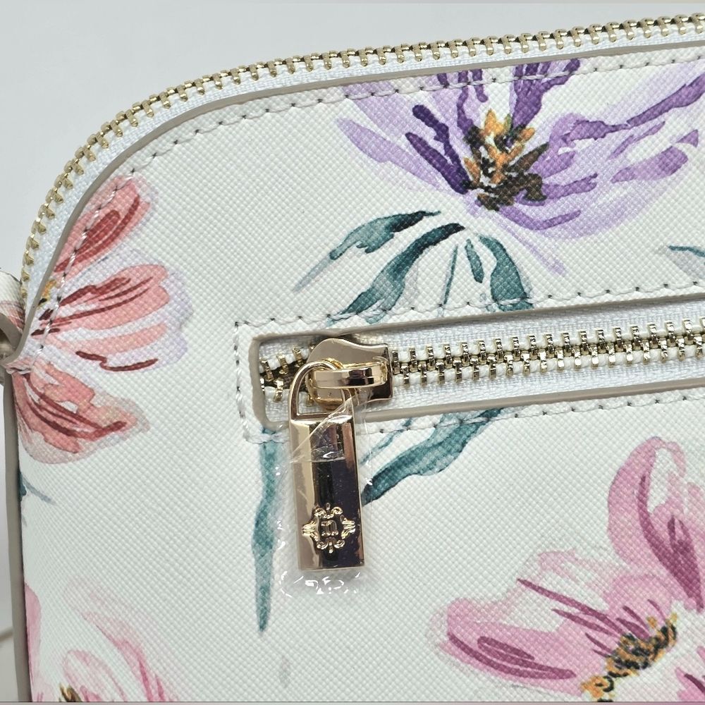 Nanette Lepore Crossbody Shoulder Mini Buckle Bag White Floral NWOT Pockets - Picture 6 of 15